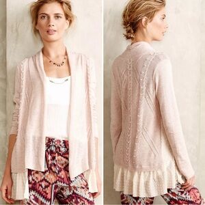 Anthropologie Knitted & Knotted Light Pink Cardigan Sweater